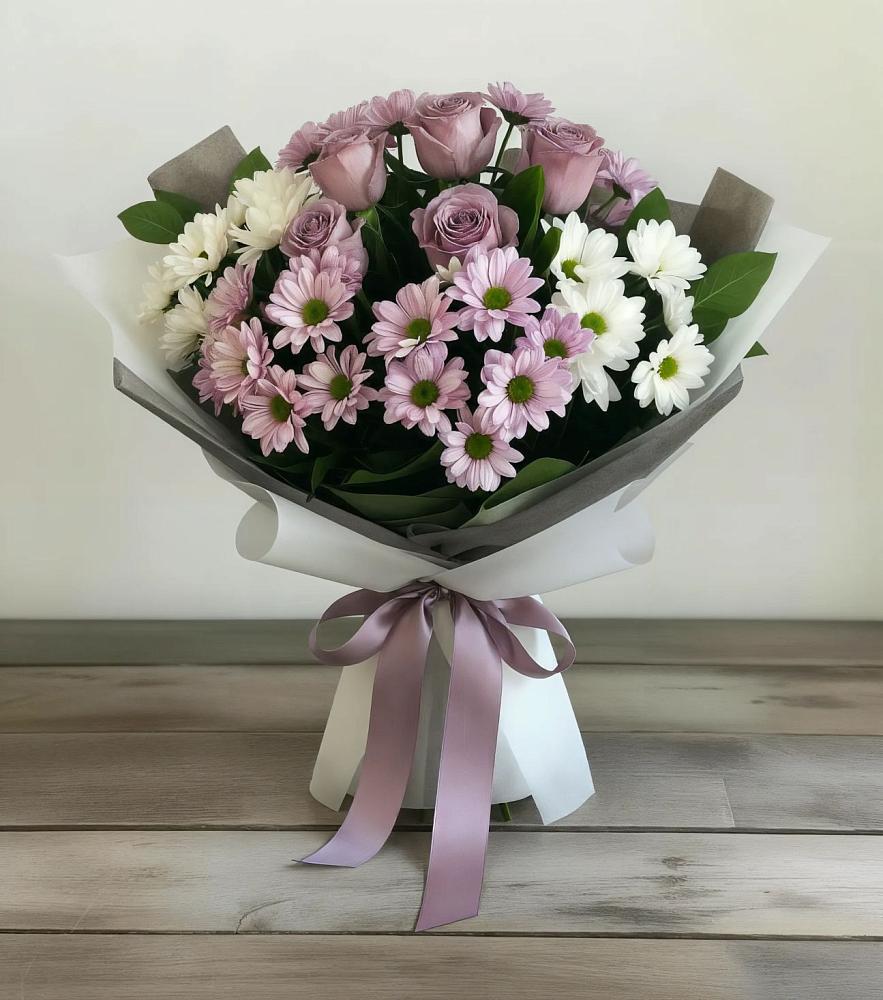 Букет цветов из: Хризантемы и Розы в Преградной