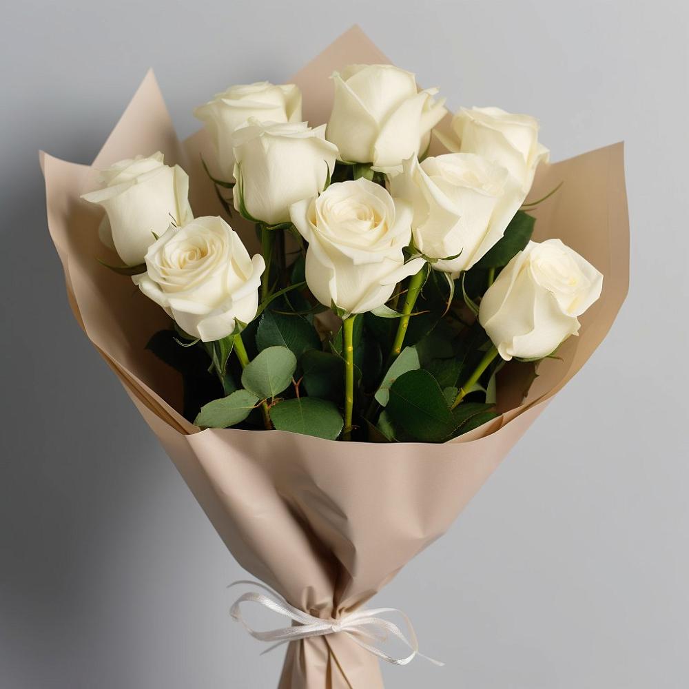 Букет 9 Белых роз Эдлесс Лав в Преградной