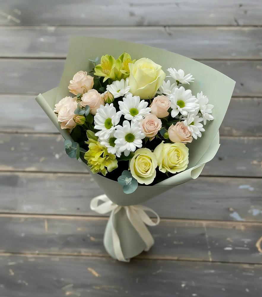 Букет цветов из: Альстромерии, Розы и Хризантемы в Преградной