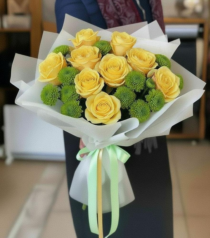 Букет цветов из: Хризантемы и Розы в Преградной