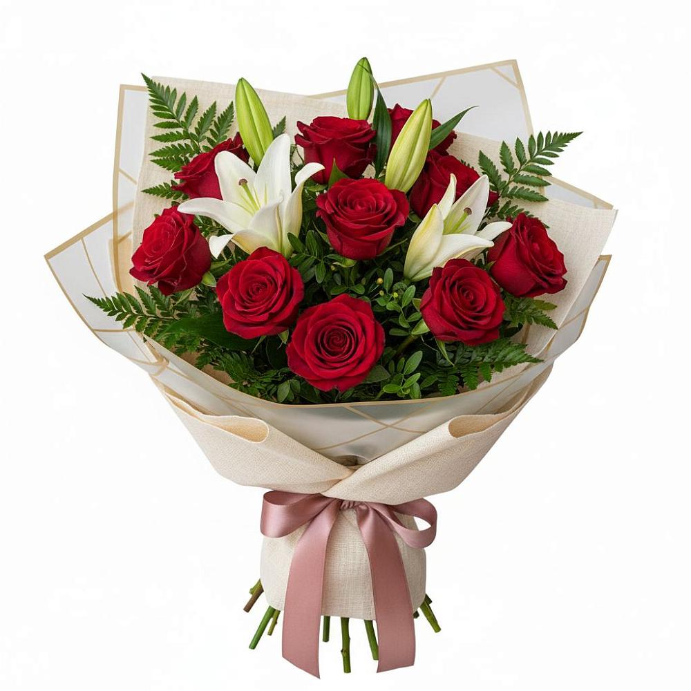 Букет цветов из: Лилии и Розы в Преградной