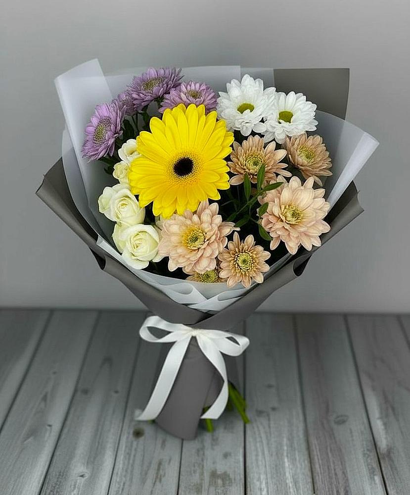 Букет цветов из: Розы, Герберы и Хризантемы в Преградной