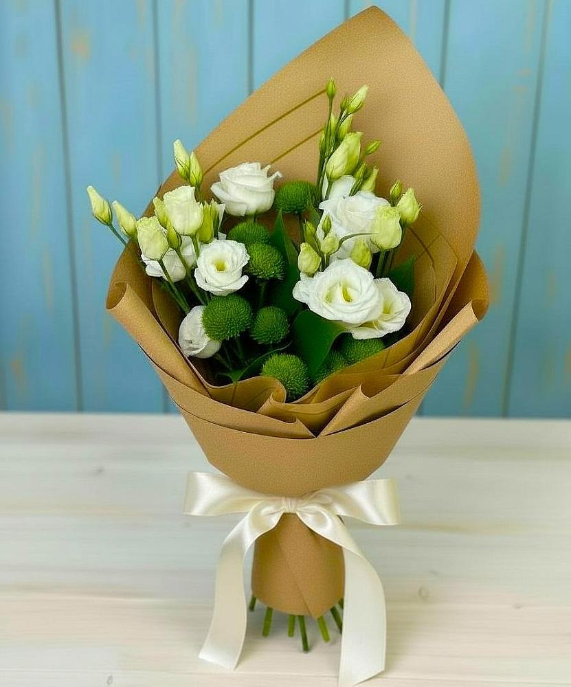 Букет цветов из: Хризантемы и Лизиантусы в Преградной