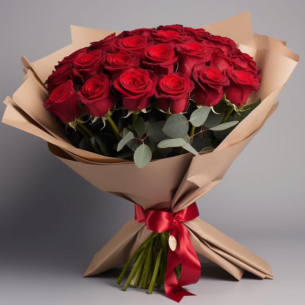 Букет 25 Красных роз Лотус в Преградной