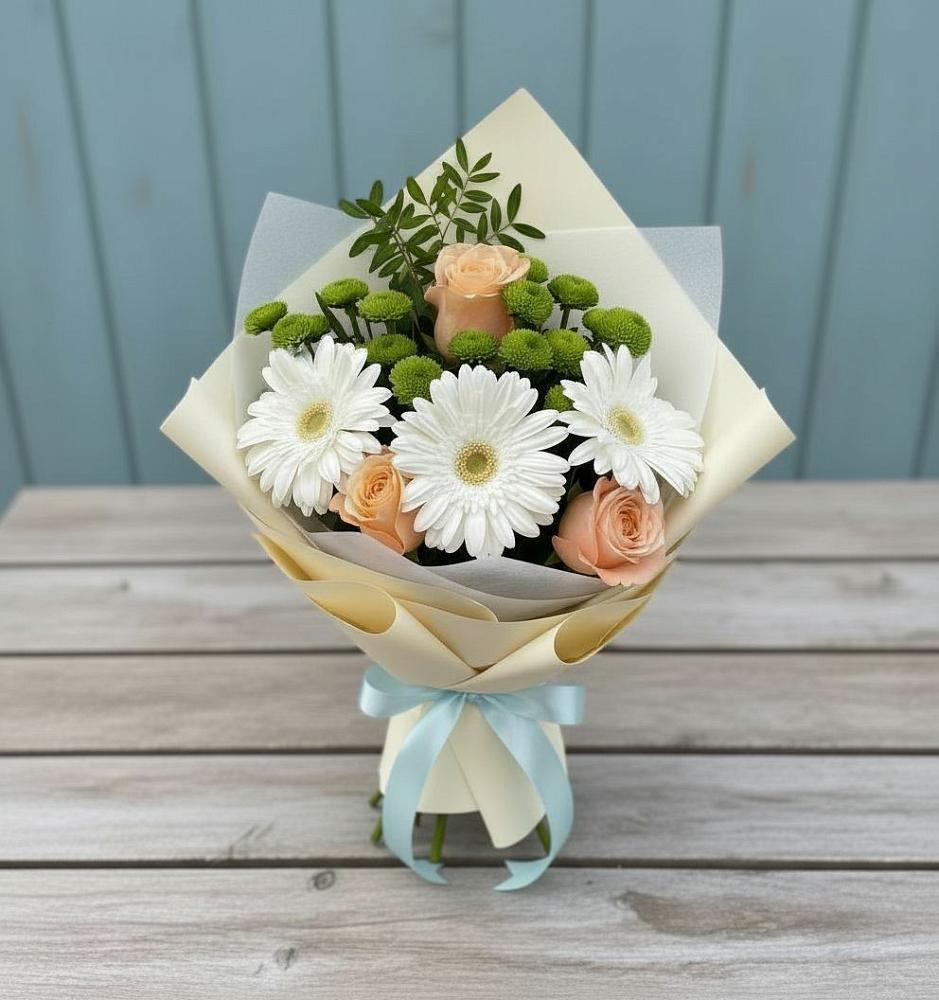 Букет цветов из: Герберы, Розы и Хризантемы в Преградной