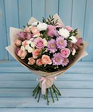 Букет цветов из:  Хризантемы, Розы и Альстромерии в Преградной