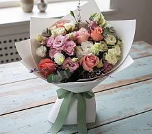 Букет цветов из:  Розы, Лизиантусы и Гвоздики в Преградной