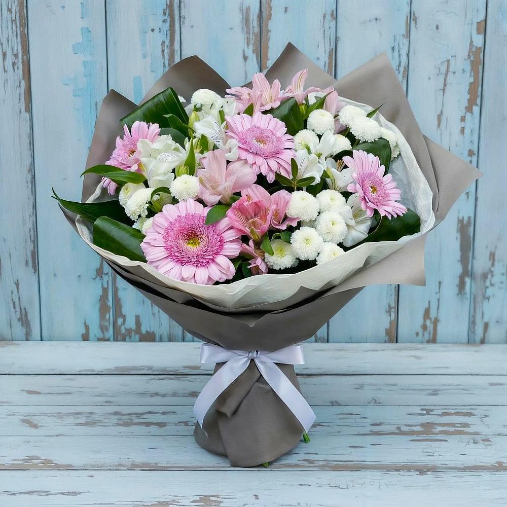 Букет цветов из: Герберы, Альстромерии и Хризантемы в Преградной
