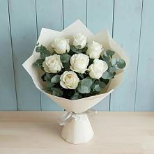 Букет Белые розы в Эвкалипте в Преградной
