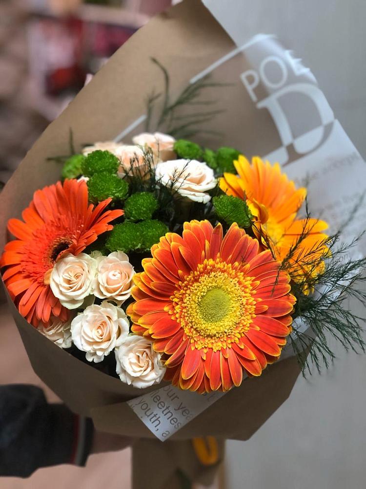 Букет цветов из: Герберы, Хризантемы и Розы в Преградной