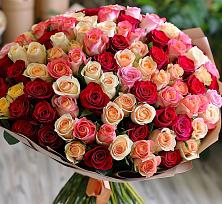 Букет 101 Разноцветная роза в Преградной