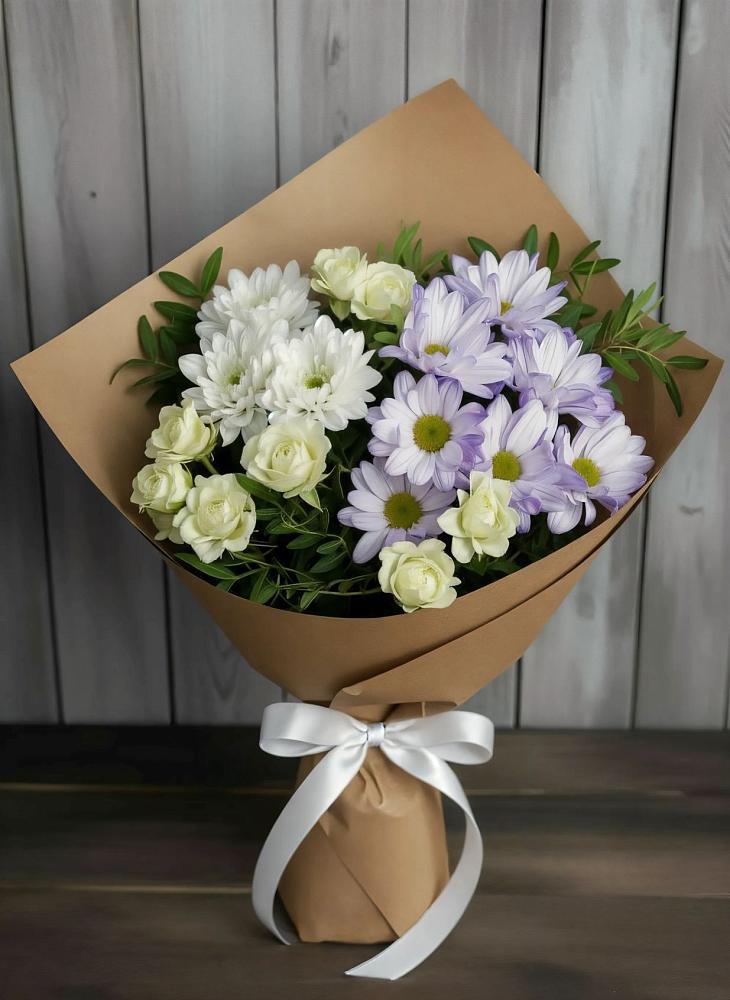 Букет цветов из: Хризантемы и Розы в Преградной