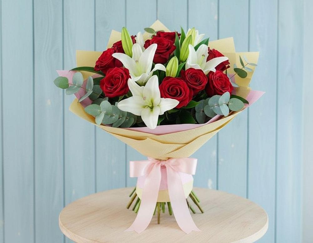 Букет цветов из: Лилии и Розы в Преградной